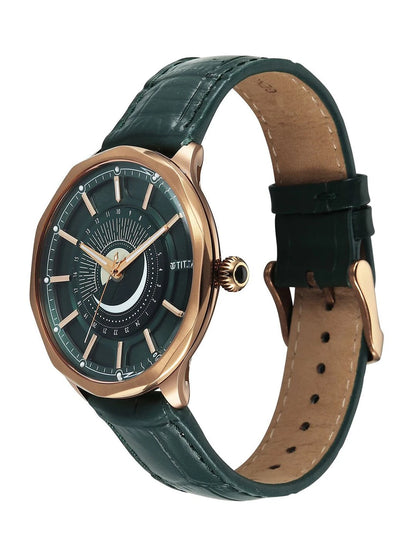 Titan Stellar Green Round Dial Quartz Watch - 10028QL01