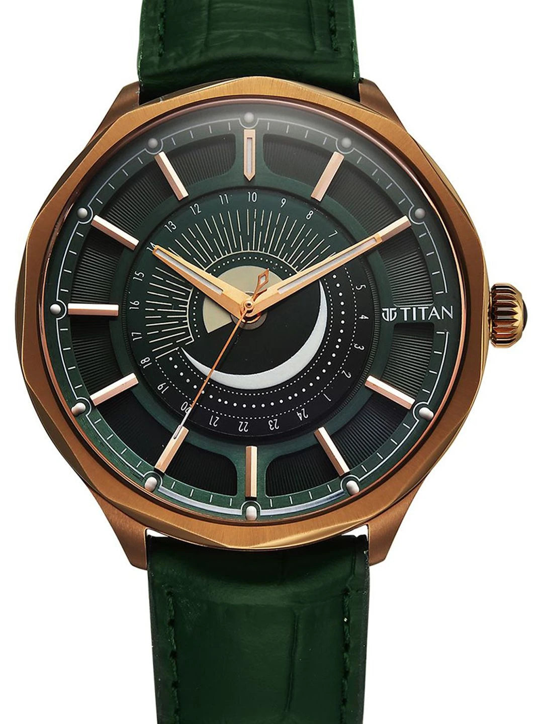 Titan Stellar Green Round Dial Quartz Watch - 10028QL01