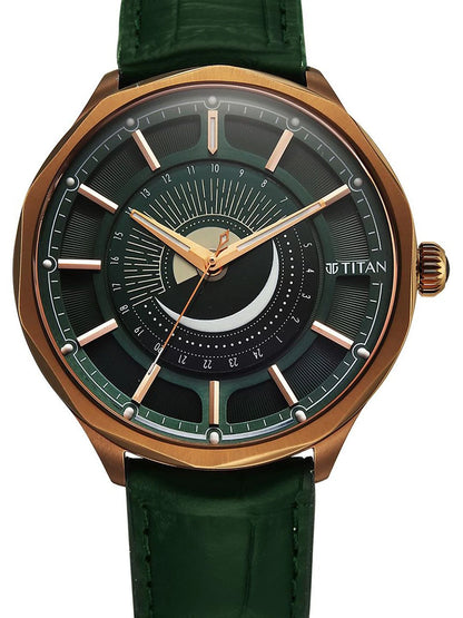 Titan Stellar Green Round Dial Quartz Watch - 10028QL01