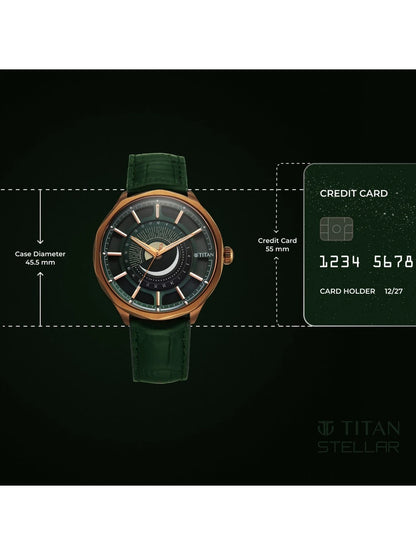 Titan Stellar Green Round Dial Quartz Watch - 10028QL01