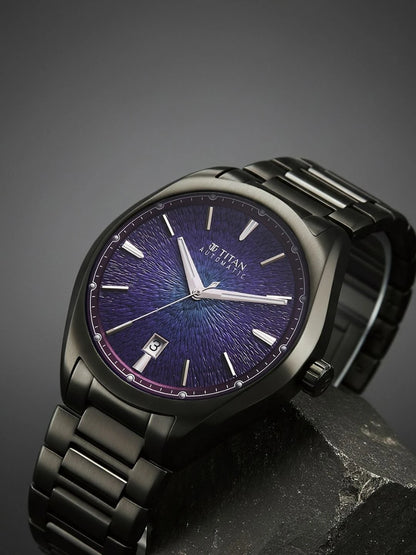 Titan Stellar Automatic Violet Round Dial Watch - 10051QM01