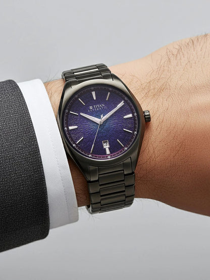 Titan Stellar Automatic Violet Round Dial Watch - 10051QM01