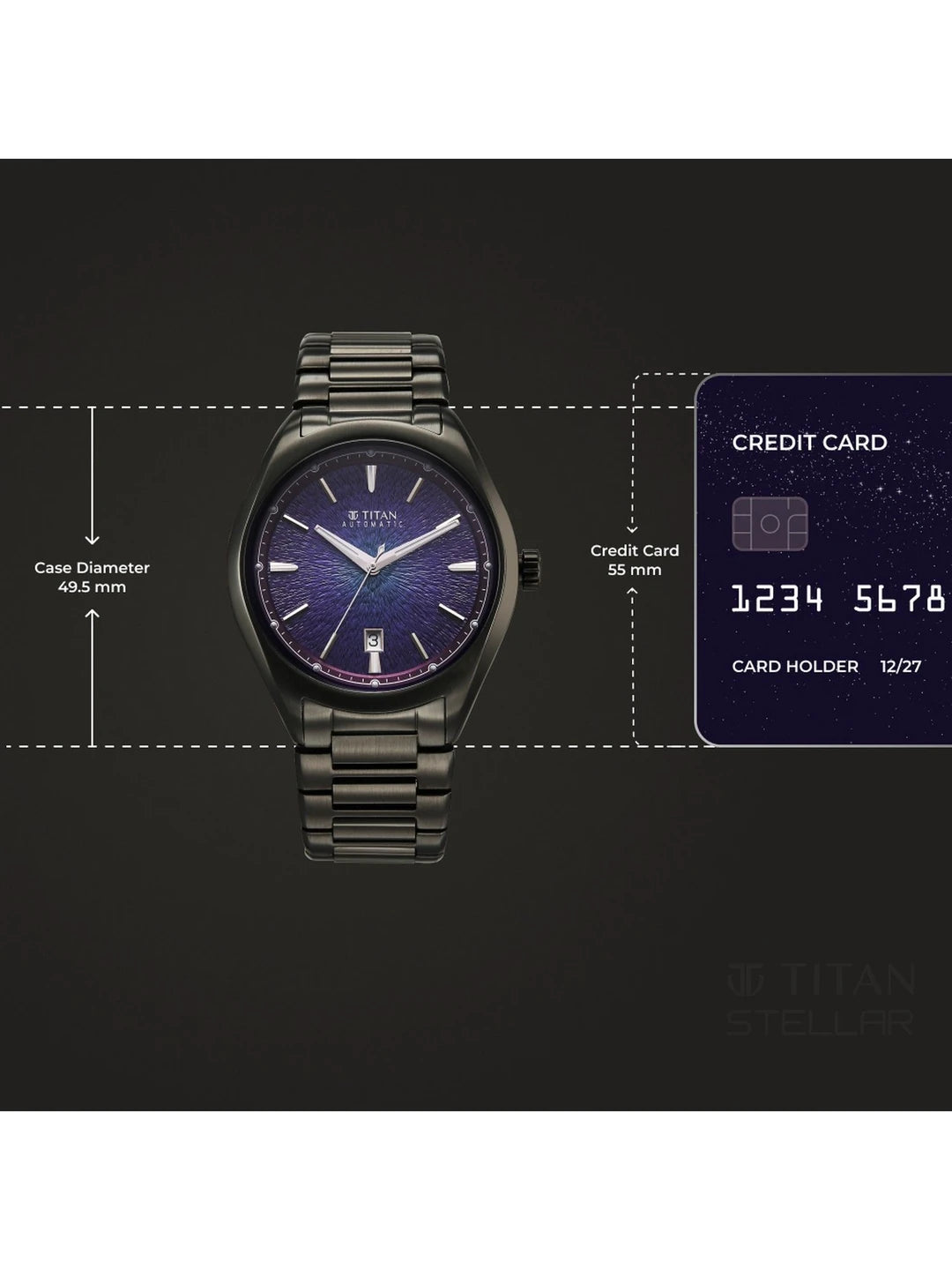 Titan Stellar Automatic Violet Round Dial Watch - 10051QM01
