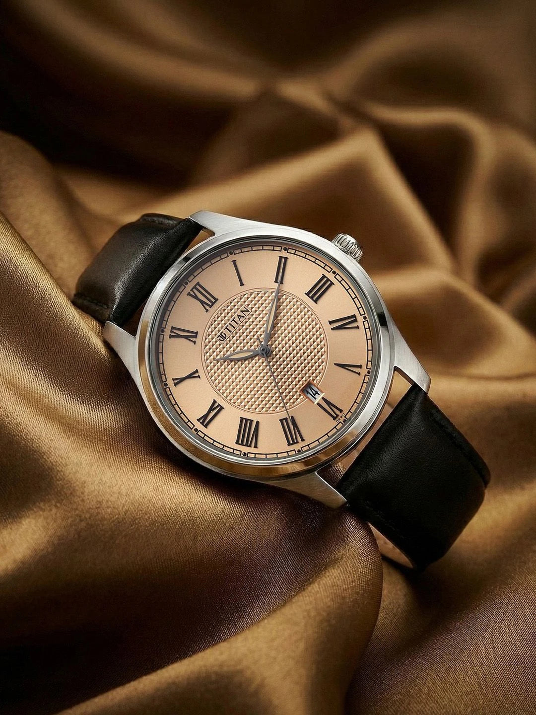 Titan Dial & Leather Straps Analogue Date Aperture Watch -  10063SL01