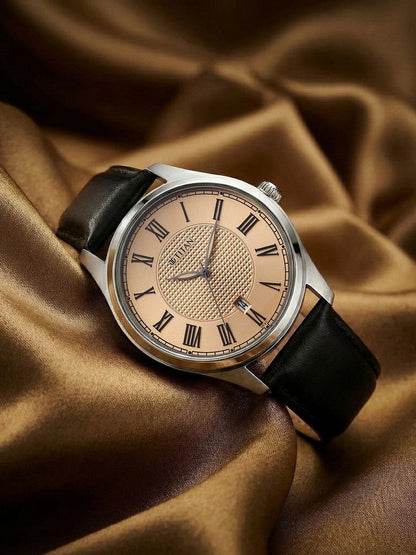 Titan Dial & Leather Straps Analogue Date Aperture Watch -  10063SL01