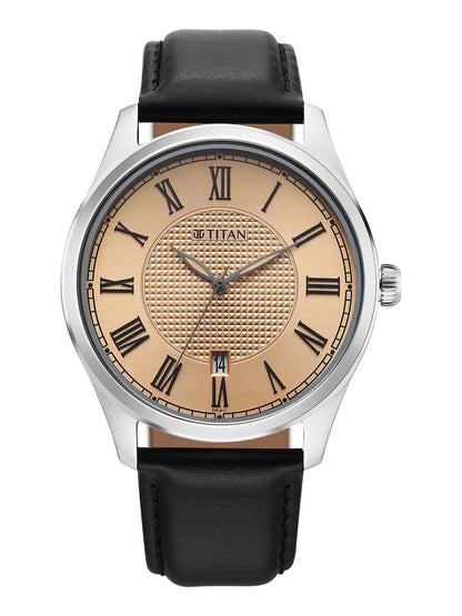 Titan Dial & Leather Straps Analogue Date Aperture Watch -  10063SL01