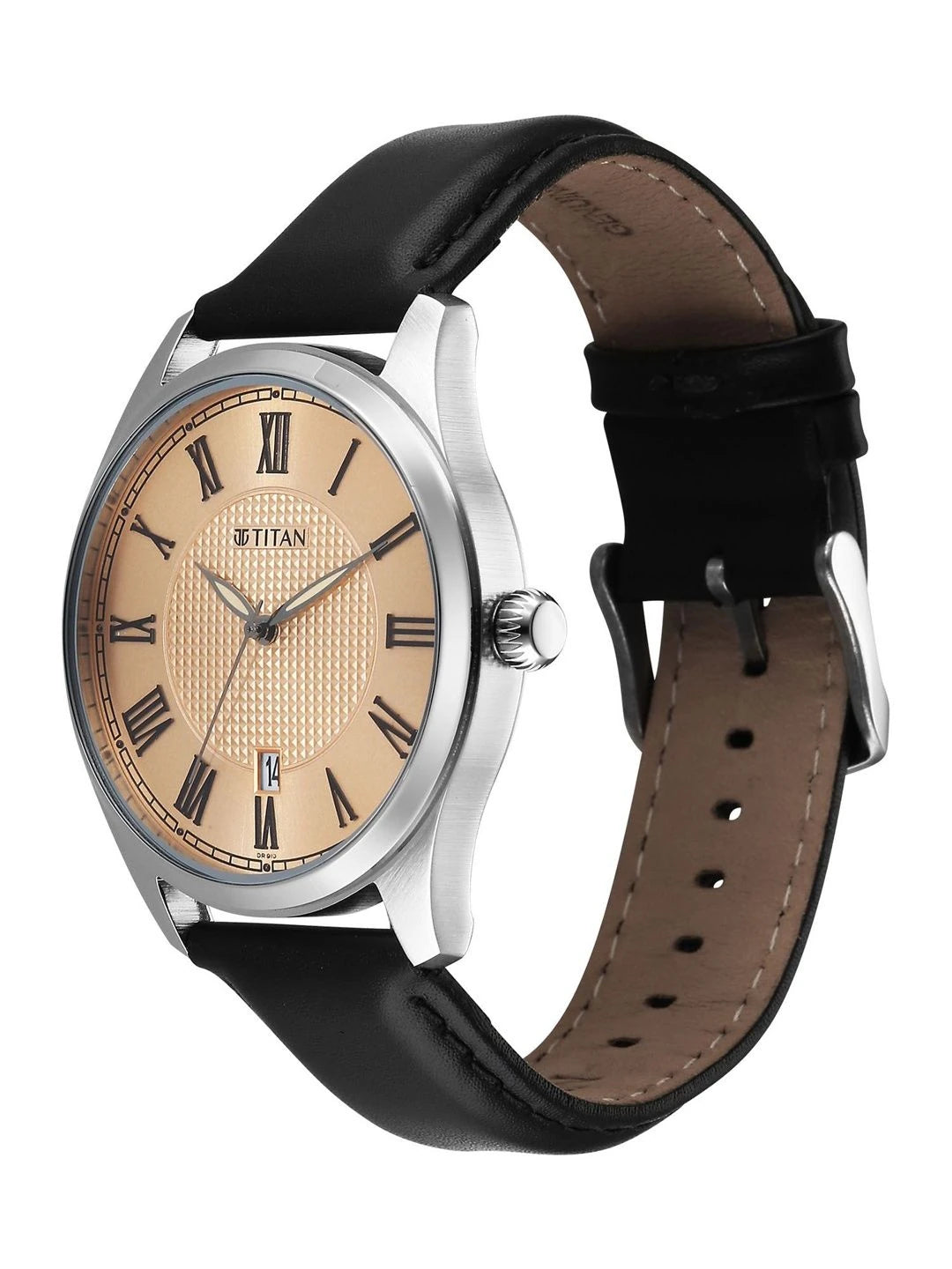 Titan Dial & Leather Straps Analogue Date Aperture Watch -  10063SL01