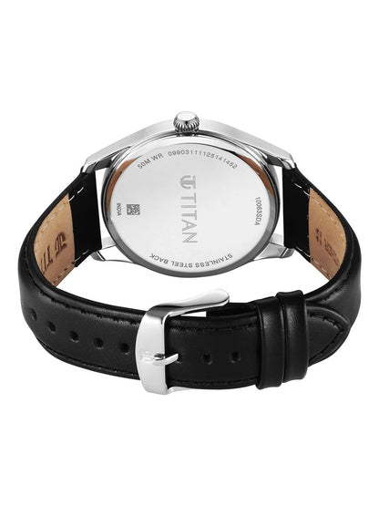 Titan Dial & Leather Straps Analogue Date Aperture Watch -  10063SL01