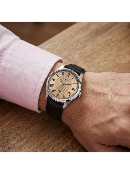 Titan Dial & Leather Straps Analogue Date Aperture Watch -  10063SL01