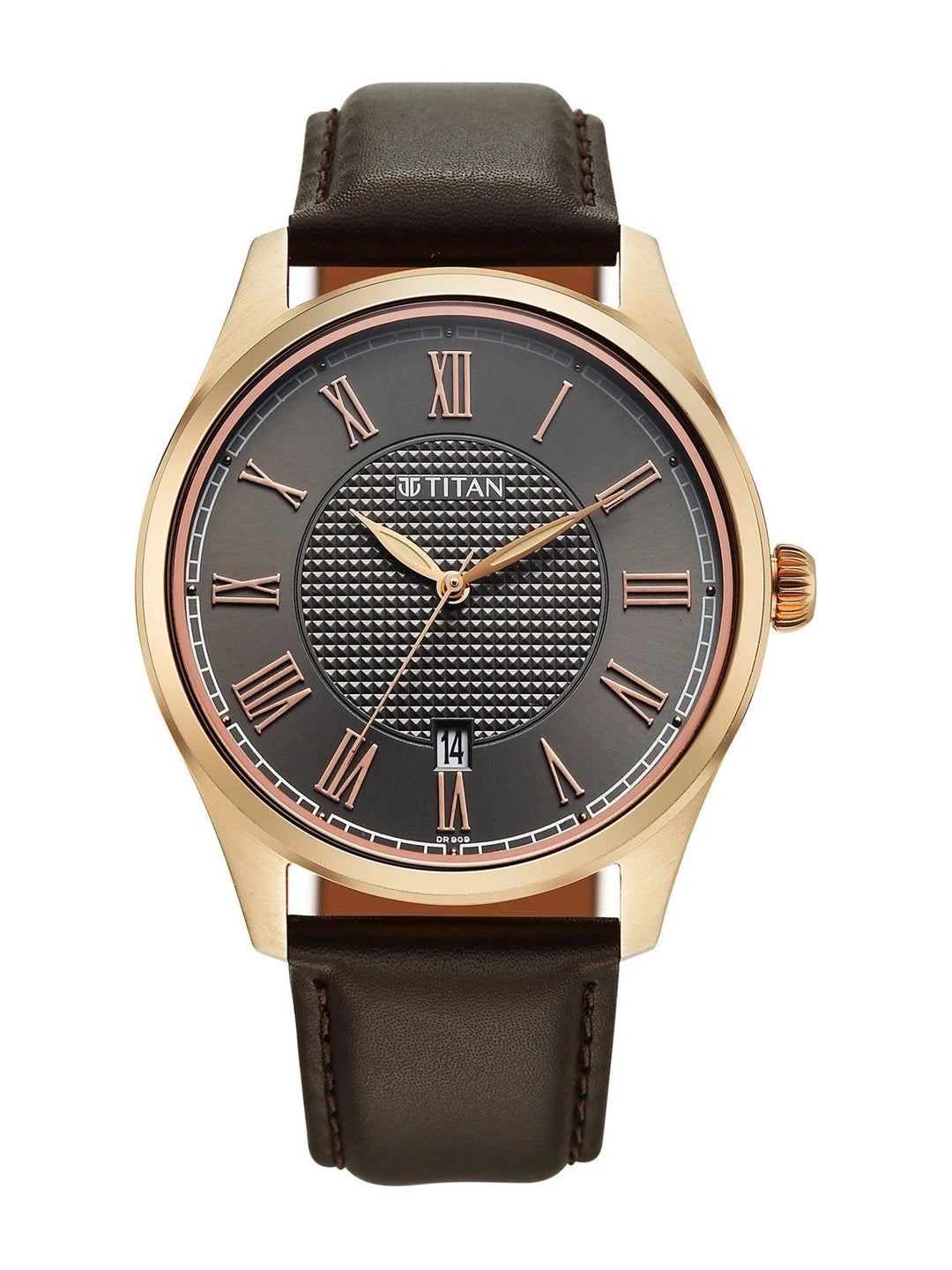 Titan Dial & Leather Strap Analogue Date Aperture Watch - 10063WL01