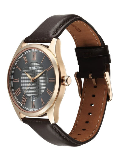 Titan Dial & Leather Straps Analogue Date Aperture Watch - 10063WL01