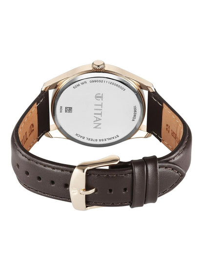 Titan Dial & Leather Straps Analogue Date Aperture Watch - 10063WL01
