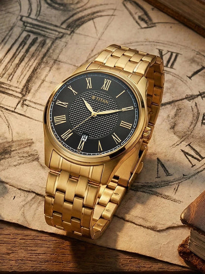 Titan Dial & Stainless Steel Bracelet Style Straps Analogue Watch - 10063YM01