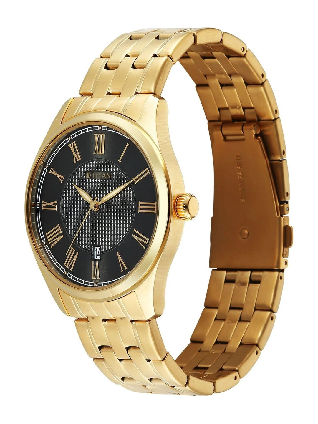 Titan Dial & Stainless Steel Bracelet Style Strap Analogue Watch - 10063YM01