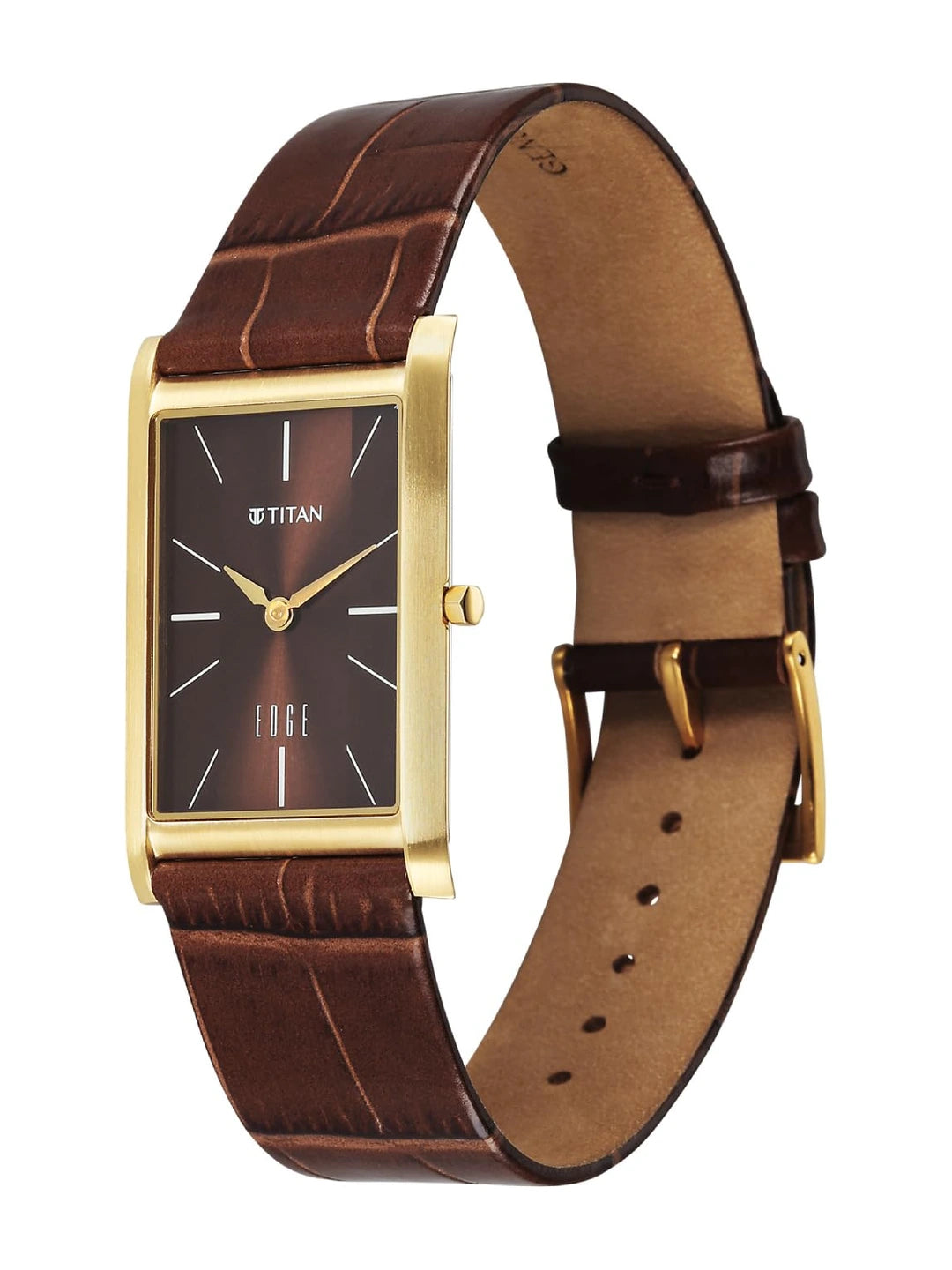 Titan Edge Round Brown Dial Analog Watch - 1043YL10