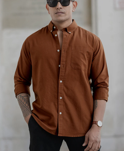 Powerlook Tan Cotton Oxford Shirt