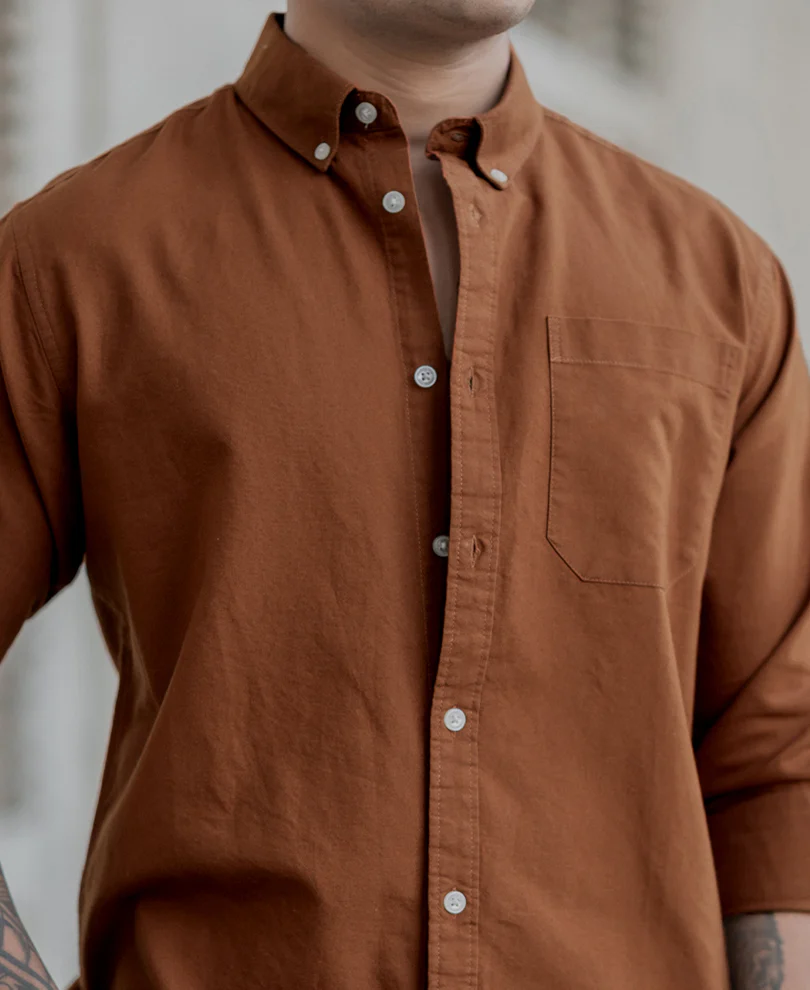 Powerlook Tan Cotton Oxford Shirt