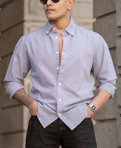 Powerlook Navy Micro Check Lightweight Cotton Shirt