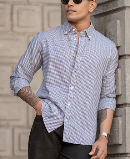 Powerlook Navy Micro Check Lightweight Cotton Shirt
