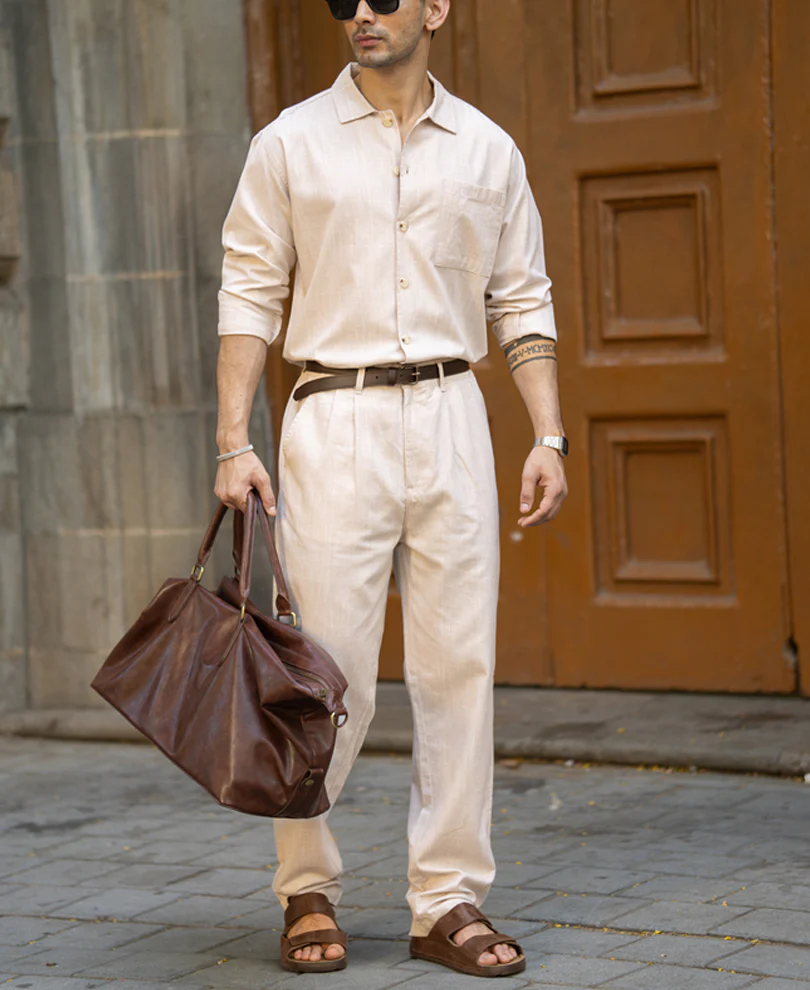Powerlook Beige Lightweight Linen Co-Ord Set
