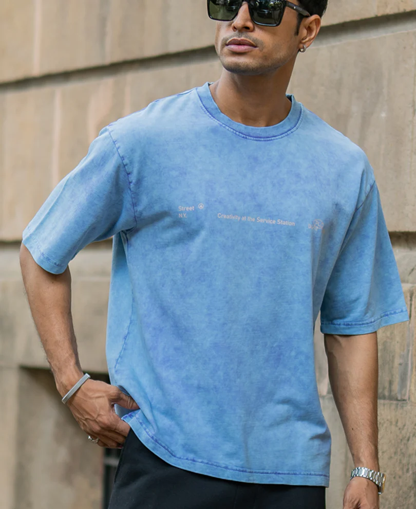 Powerlook Purple Washed Graphic Cotton Half Sleeve T-Shirt