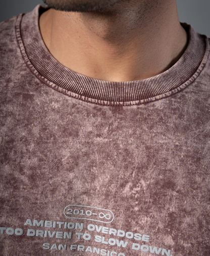 Powerlook Brown Washed Graphic Cotton T-Shirt