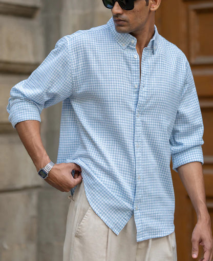 Powerlook Light Blue Micro Checkered Shirt