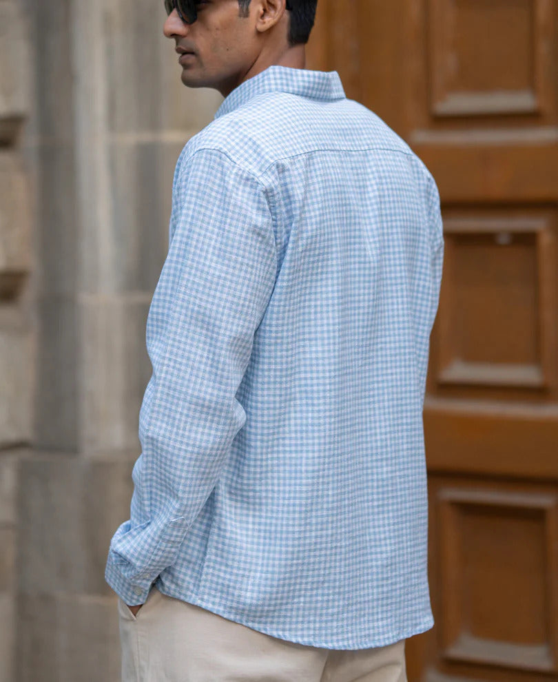 Powerlook Light Blue Micro Checkered Shirt