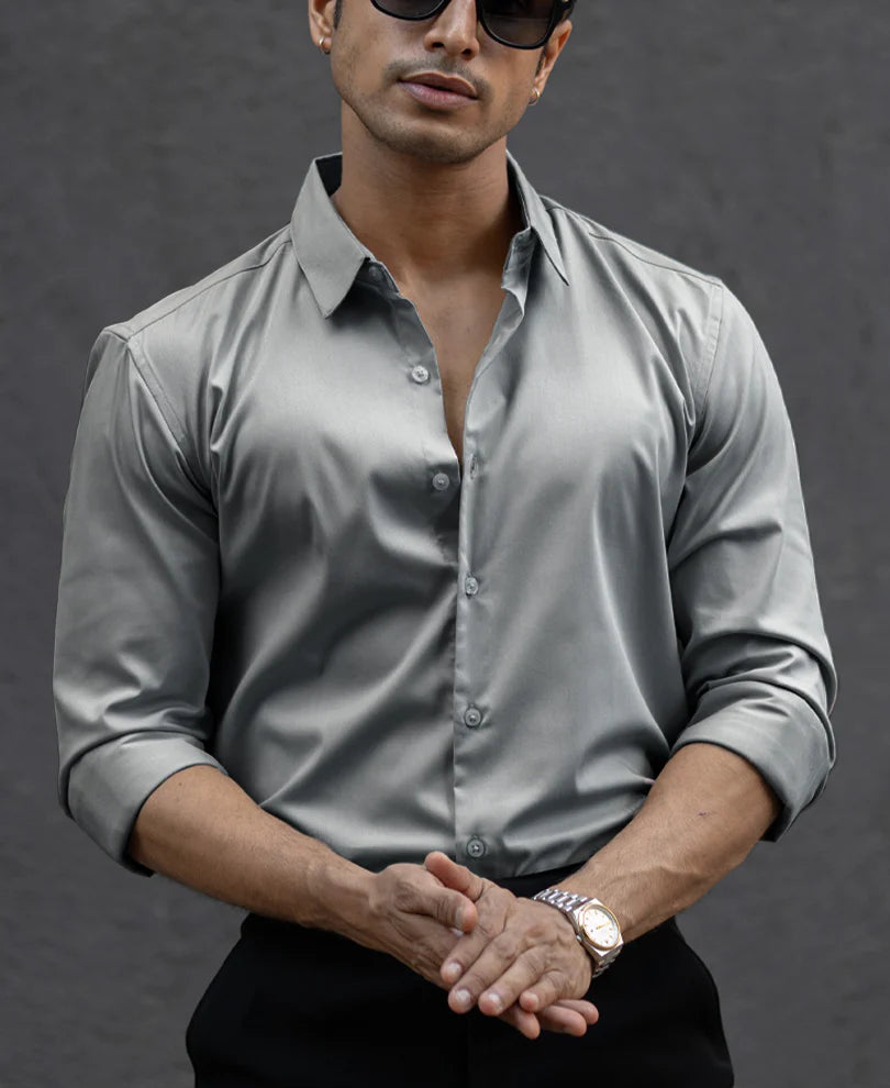 Powerlook Grey Melange Polyester Shirt