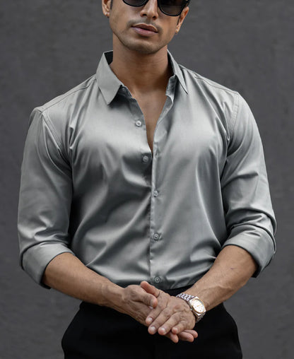 Powerlook Grey Melange Polyester Shirt