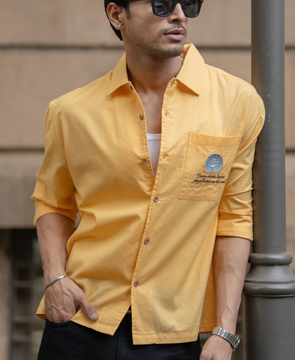 Powerlook Mustard Yellow Cotton Embroidered Shirt