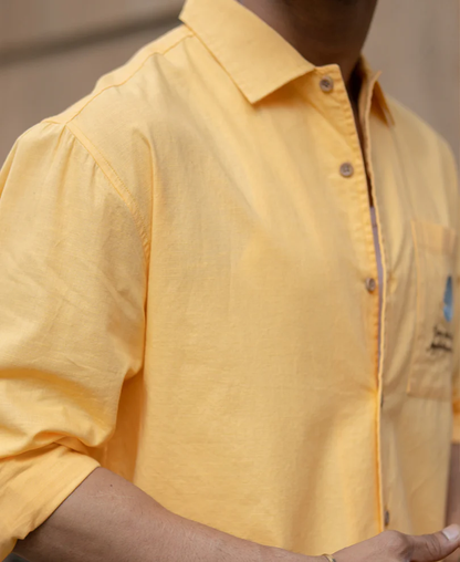 Powerlook Mustard Yellow Cotton Embroidered Shirt