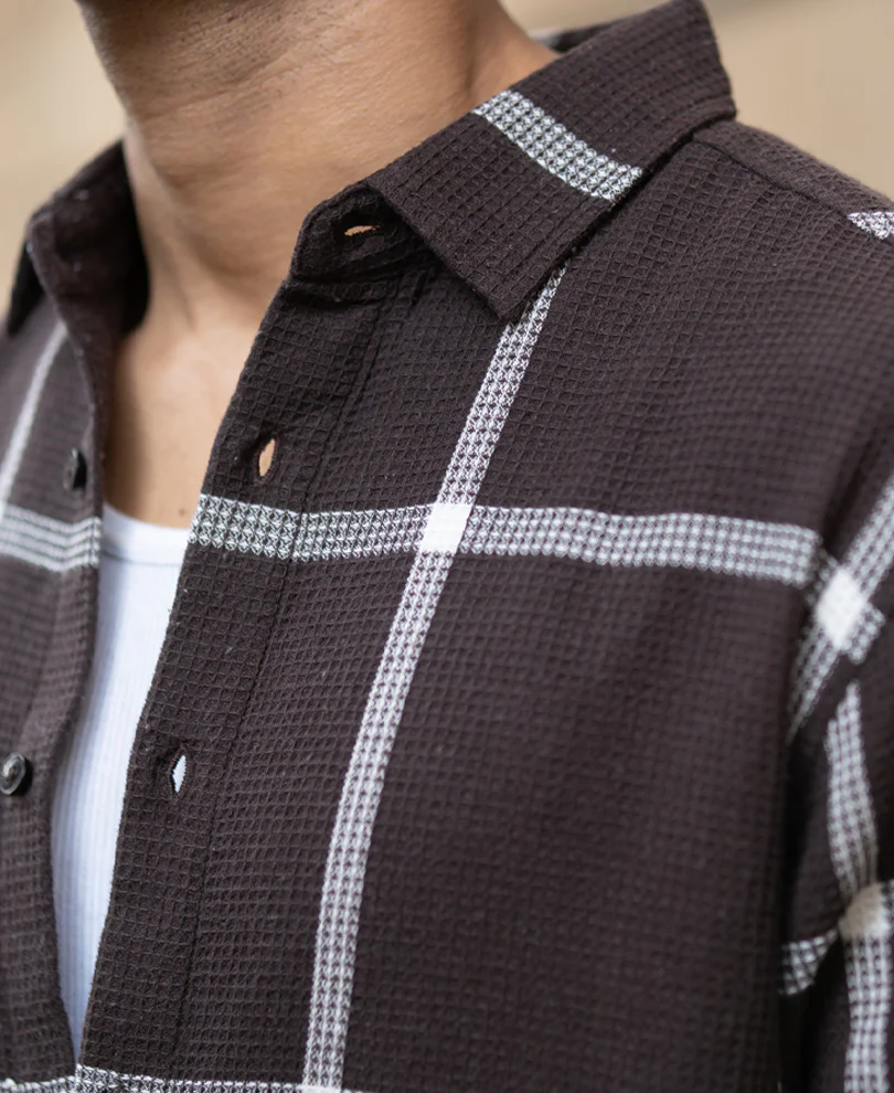Powerlook Brown Structured Checks Shirt