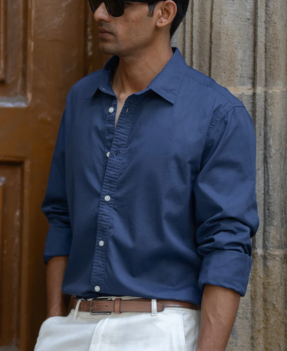 Powerlook Blue Washed Cotton Shirt