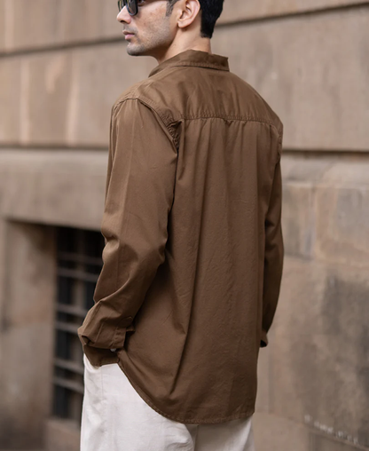 Powerlook Tan Brown Washed Cotton Shirt