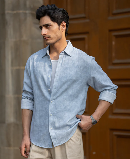 Powerlook Light Blue Cotton Slub Shirt