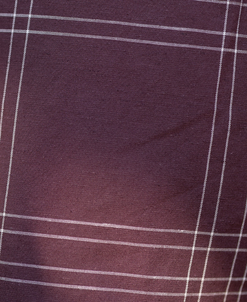 Powerlook Brown Checkered Linen Blend Cotton Shirt