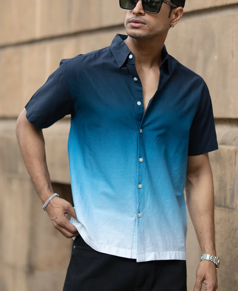 Powerlook Dark Navy Ombre Cotton Shirt