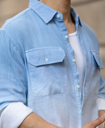Powerlook Blue Ombre Double Pocket Cotton Shirt