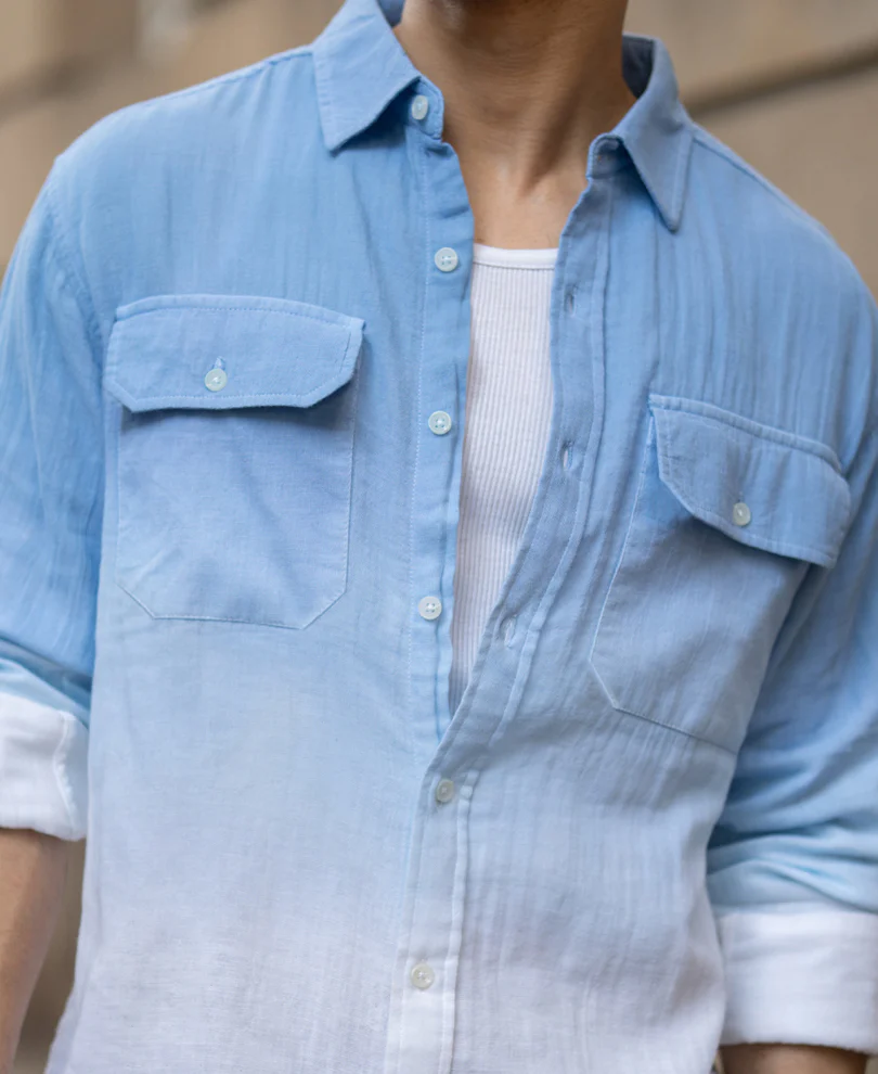 Powerlook Blue Ombre Double Pocket Cotton Shirt