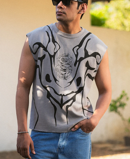 Powerlook Grey Graphic Printed Vest