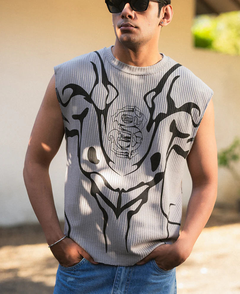 Powerlook Grey Graphic Printed Vest
