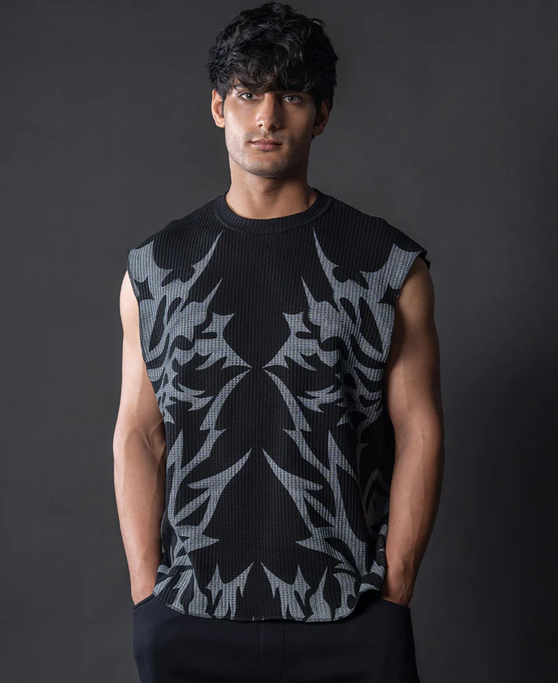 Powerlook Black Grunge Printed Vest