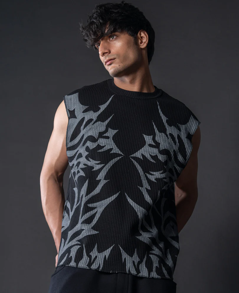 Powerlook Black Grunge Printed Vest