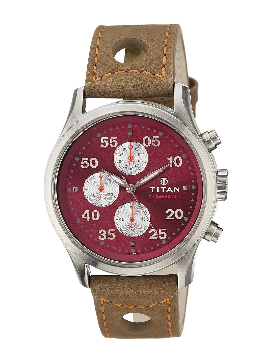 Titan Octane Round Wine Dial Analog Watch - 1634SL03