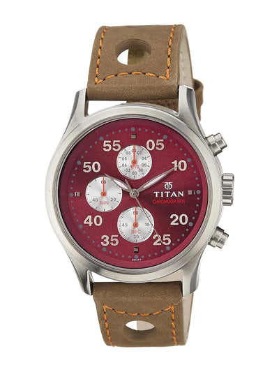 Titan Octane Round Wine Dial Analog Watch - 1634SL03