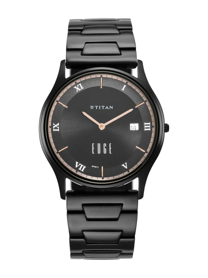 Titan Round Black Dial Analog Watch With Leather Strap - 1683NM01