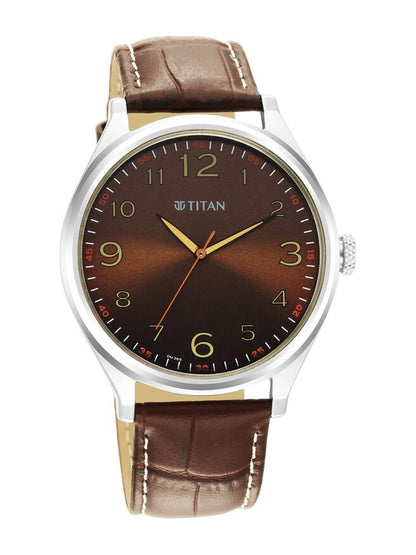 Titan Round Brown Dial Analog Watch - 1802SL16