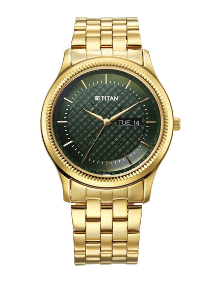 Titan Brass Dial & Stainless Steel Bracelet Style Straps Analogue Watch - 1824YM02