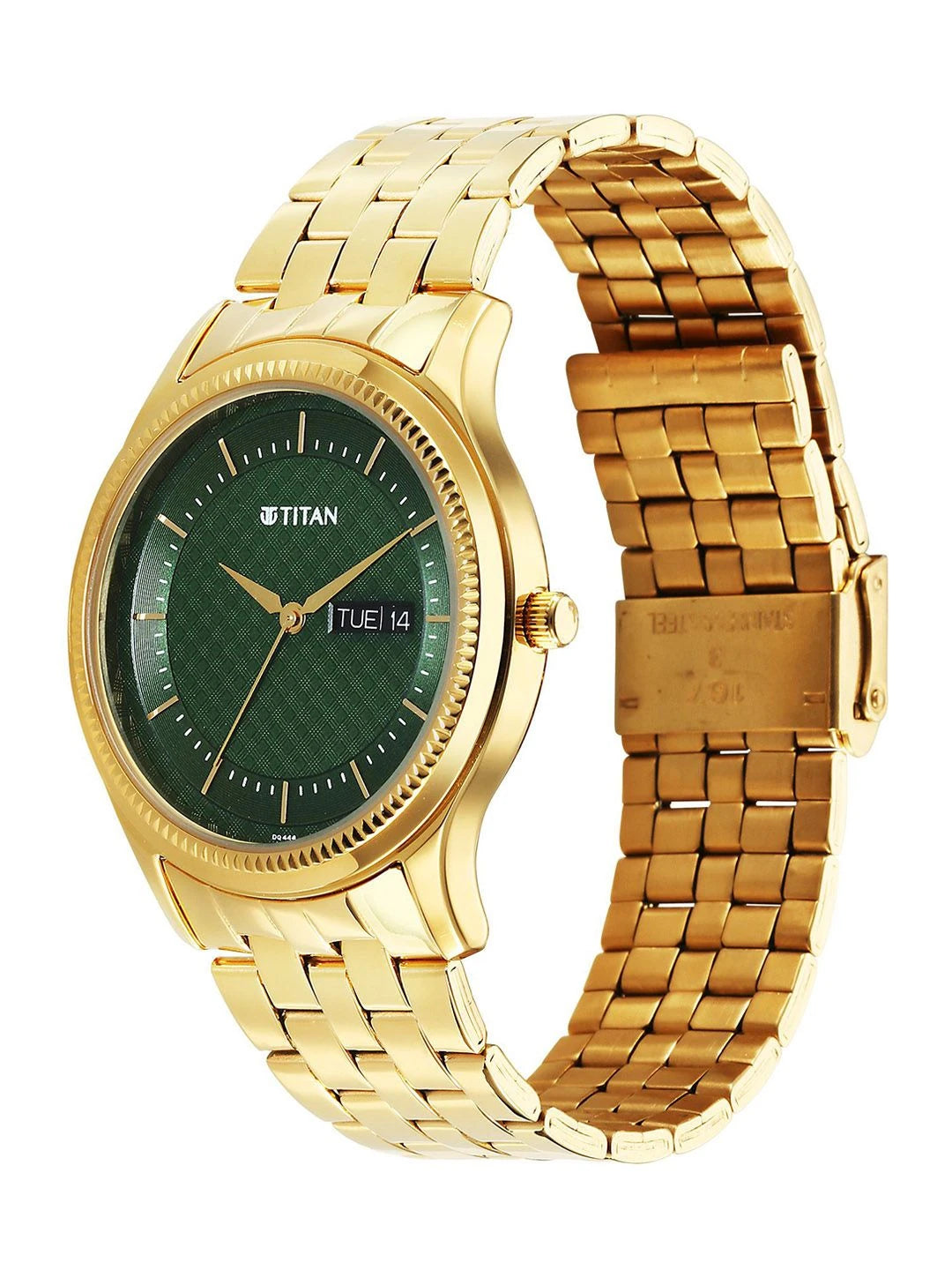 Titan Brass Dial & Stainless Steel Bracelet Style Straps Analogue Watch - 1824YM02
